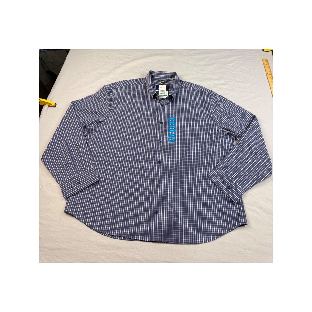 Haggar Mens XXL Long‎ Sleeve Button Down Shirt Navy Purple Grid Plaid 319384 NWT